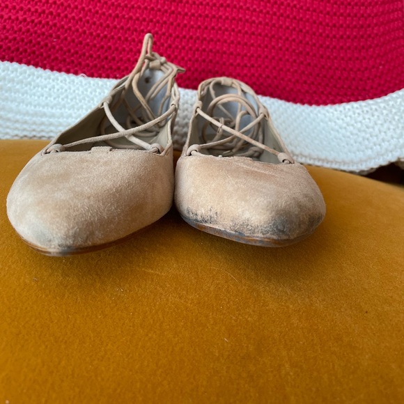 Lord & Taylor Suede Lace-Up Tan Flats - Size 8 - Picture 3 of 4